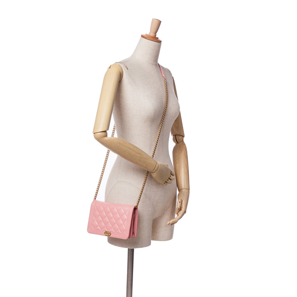 Pre-Loved Chanel Lambskin Boy Wallet On Chain - Picture 10 of 11